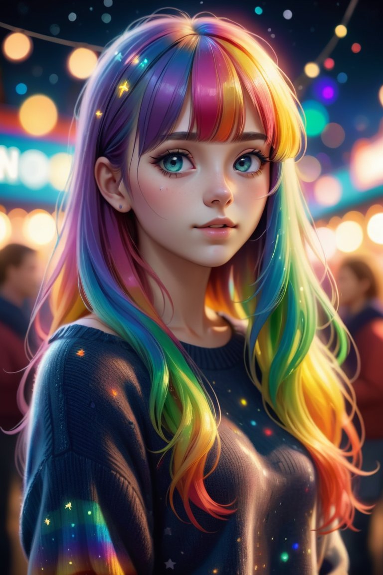 00018-3994603541-realistic photo portrait of a beautiful girl with long rainbow hair, bangs, at a carnival at night, wearing a sweater, (depth of.jpg